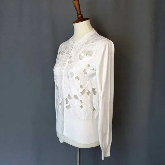 Dolce & Gabbana Small 42 White Cardigan Sweater Floral Knit